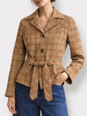 Vintage 1970s Alvin Montreal Plaid Wool Blazer with Attached Belt